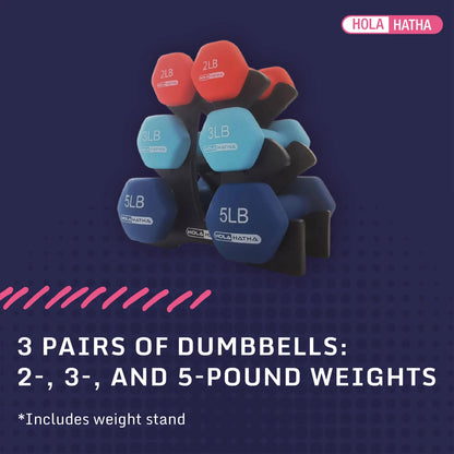 Elevate Your Workouts with the 2, 3, & 5 LB Neoprene Dumbbell Free Weight Set with Rack in Vibrant Red and Blue