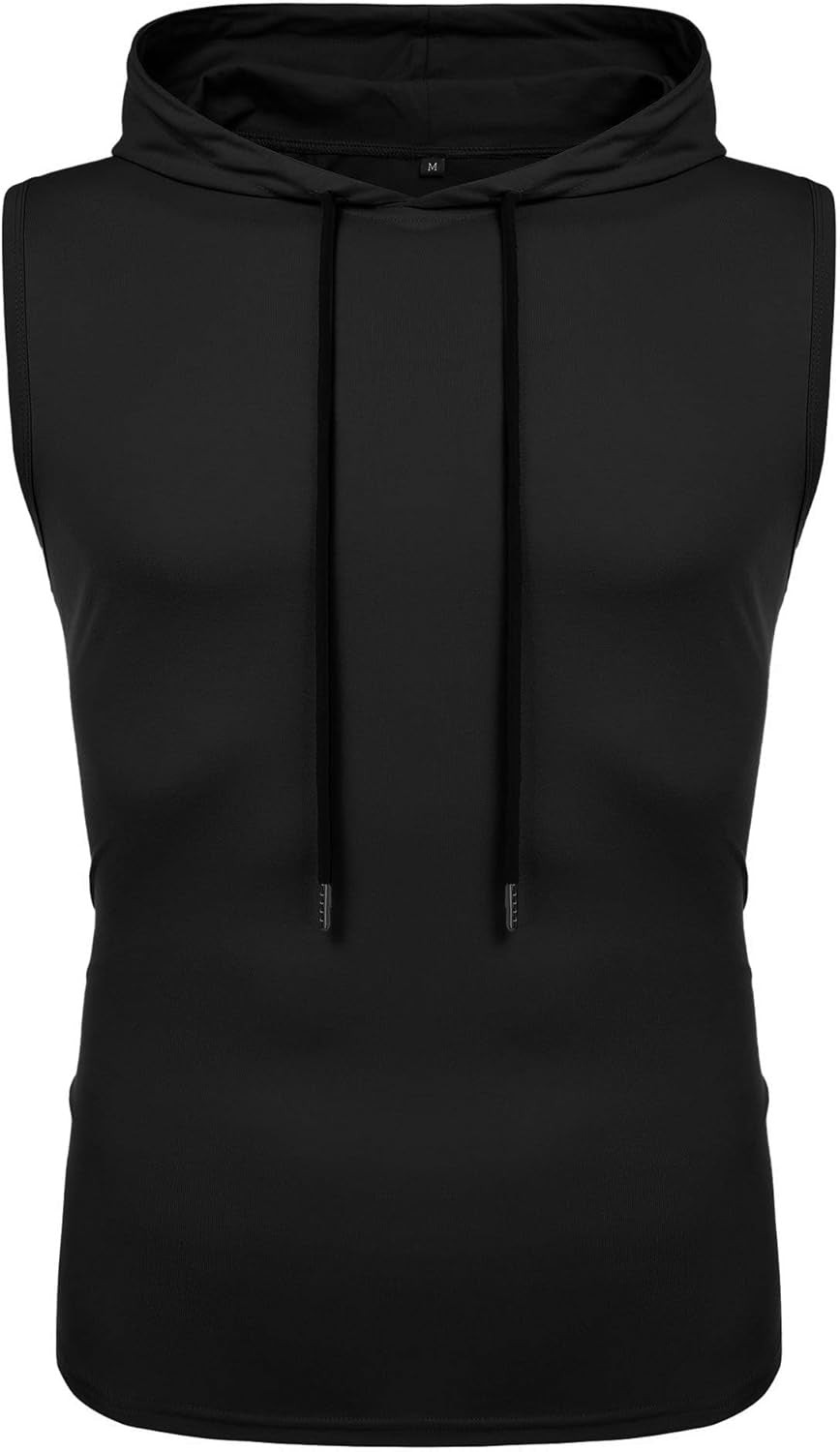 Men'S Workout Hooded Tank Tops Sleeveless Gym Hoodies Bodybuilding Muscle Shirts