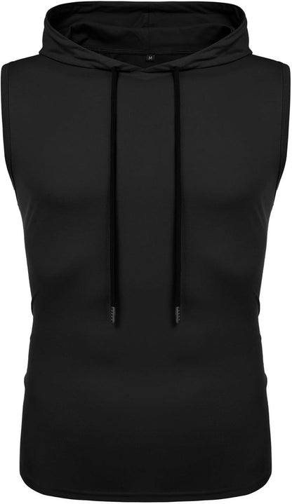 Men'S Workout Hooded Tank Tops Sleeveless Gym Hoodies Bodybuilding Muscle Shirts