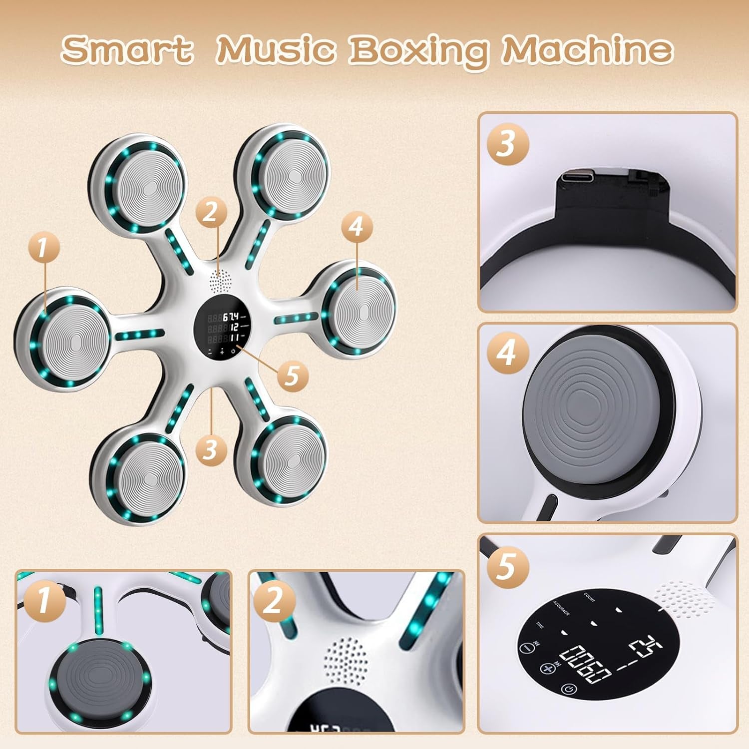 Music Boxing Machine with Bluetooth, 9-Mode Wall Mounted Boxing Trainer with LED Display, Gloves, Electronic Punching Machine for Home Gym, Fitness & Reflex Training for Adults, Teens