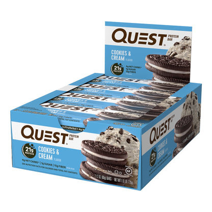 Indulge in Quest Cookies & Cream Protein Bars - 21g Protein & 12 Delicious Treats!