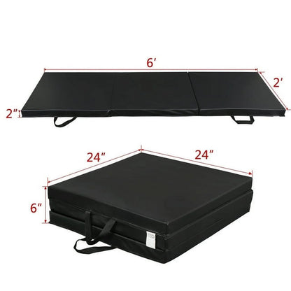 Elevate Your Workout with the 6' x 2' Tri-Fold Folding Gym Mat - Perfect for Aerobics and Wrestling, Black 2" Thick Comfort