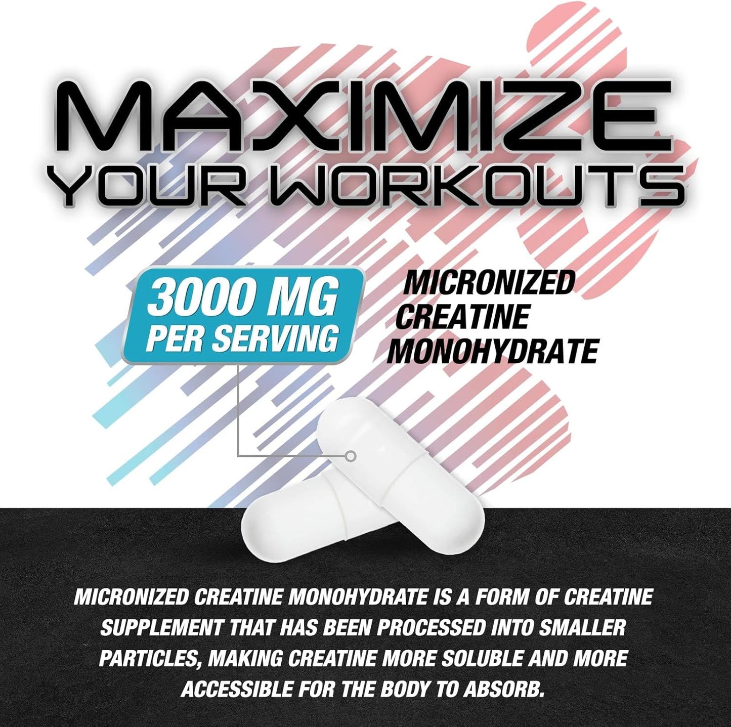 Creatine Monohydrate 3000Mg per Serving - 3X Strength Micronized Creatine Powder - Supports Lean Muscle, Strength, Energy, & Endurance - All Natural Supplement, Non-Gmo, Bottled in USA - 120 Capsules