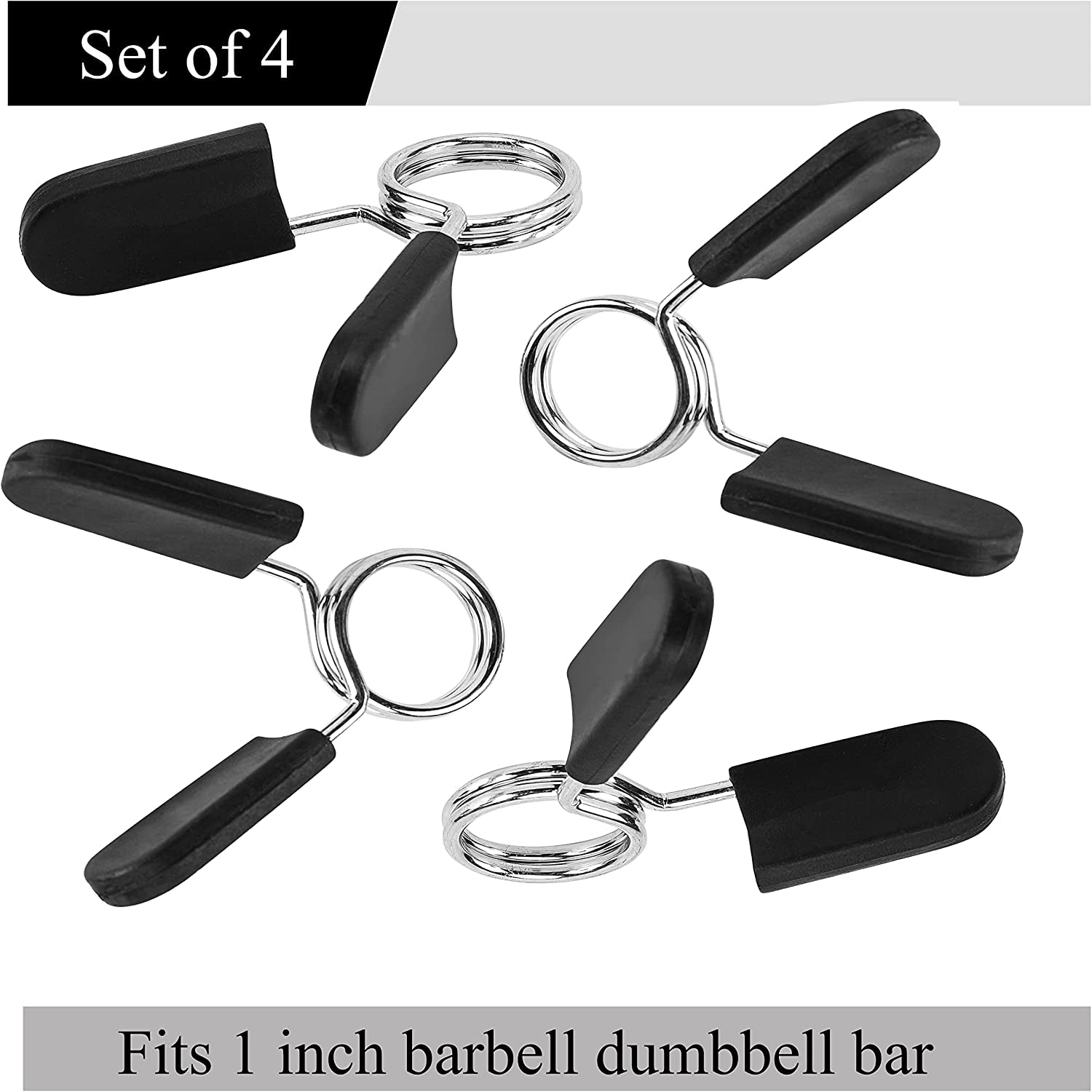 Secure Your Weights with Bioamy 1 Inch Barbell Clamps - 4 Pack Spring Clip Collars for Weightlifting and Strength Training