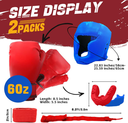 14 Pcs Boxing Set Boxing Equipment Set for Beginners Including 2 Pair of 6 Oz Boxing Gloves Headgear Helmet Hand Wraps Mouth Guards Gifts Training Equipment