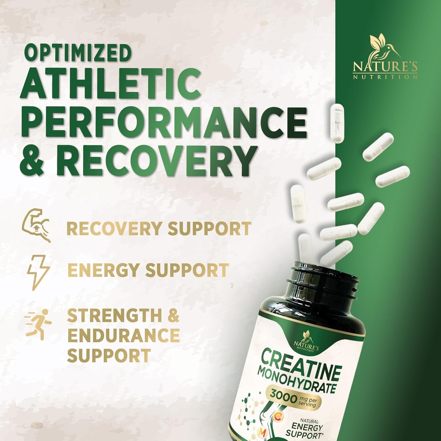 Creatine Monohydrate 3000Mg per Serving – Micronized Creatine Powder Capsules - Supports Lean Muscle, Strength, Energy, & Endurance - Nature'S Supplement, Non-Gmo, Bottled in USA - 120 Capsules