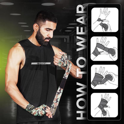 Gel Boxing Hand Wraps for Men Women – Elasticated Padded Long Wrist Straps Cotton & Nylon Blend for Muay Thai MMA, Kickboxing, BJJ Combat Sports Training