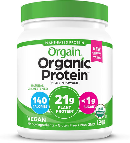 Delicious Organic Unflavored Vegan Protein Powder - 21G of Plant-Based Protein, Gluten-Free & No Sugar Added