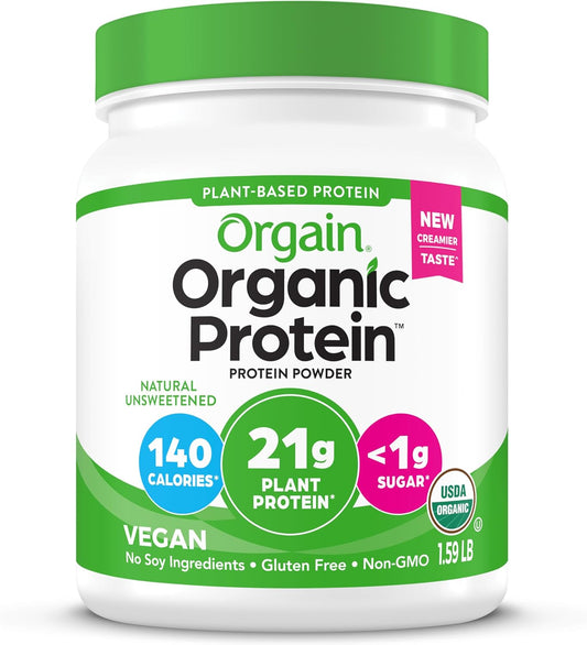 Delicious Organic Unflavored Vegan Protein Powder - 21G of Plant-Based Protein, Gluten-Free & No Sugar Added