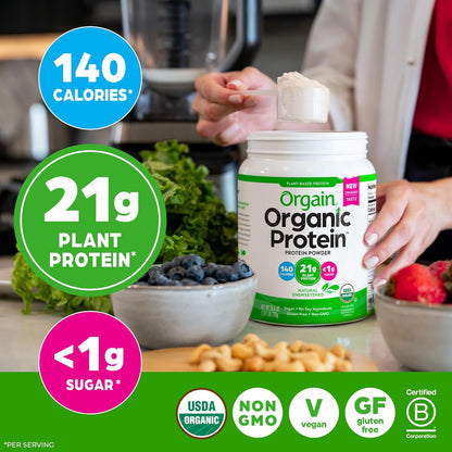Delicious Organic Unflavored Vegan Protein Powder - 21G of Plant-Based Protein, Gluten-Free & No Sugar Added