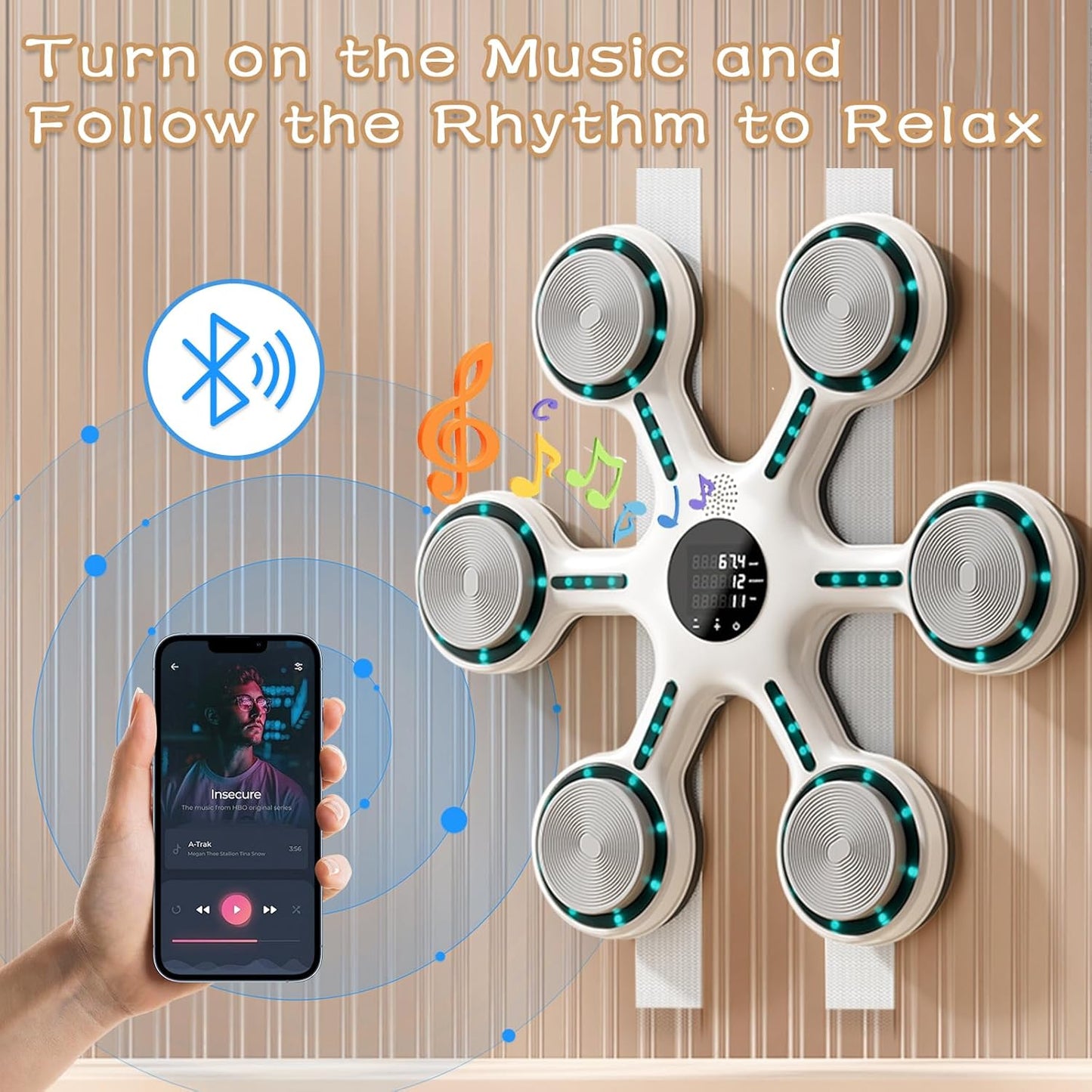 Music Boxing Machine with Bluetooth, 9-Mode Wall Mounted Boxing Trainer with LED Display, Gloves, Electronic Punching Machine for Home Gym, Fitness & Reflex Training for Adults, Teens