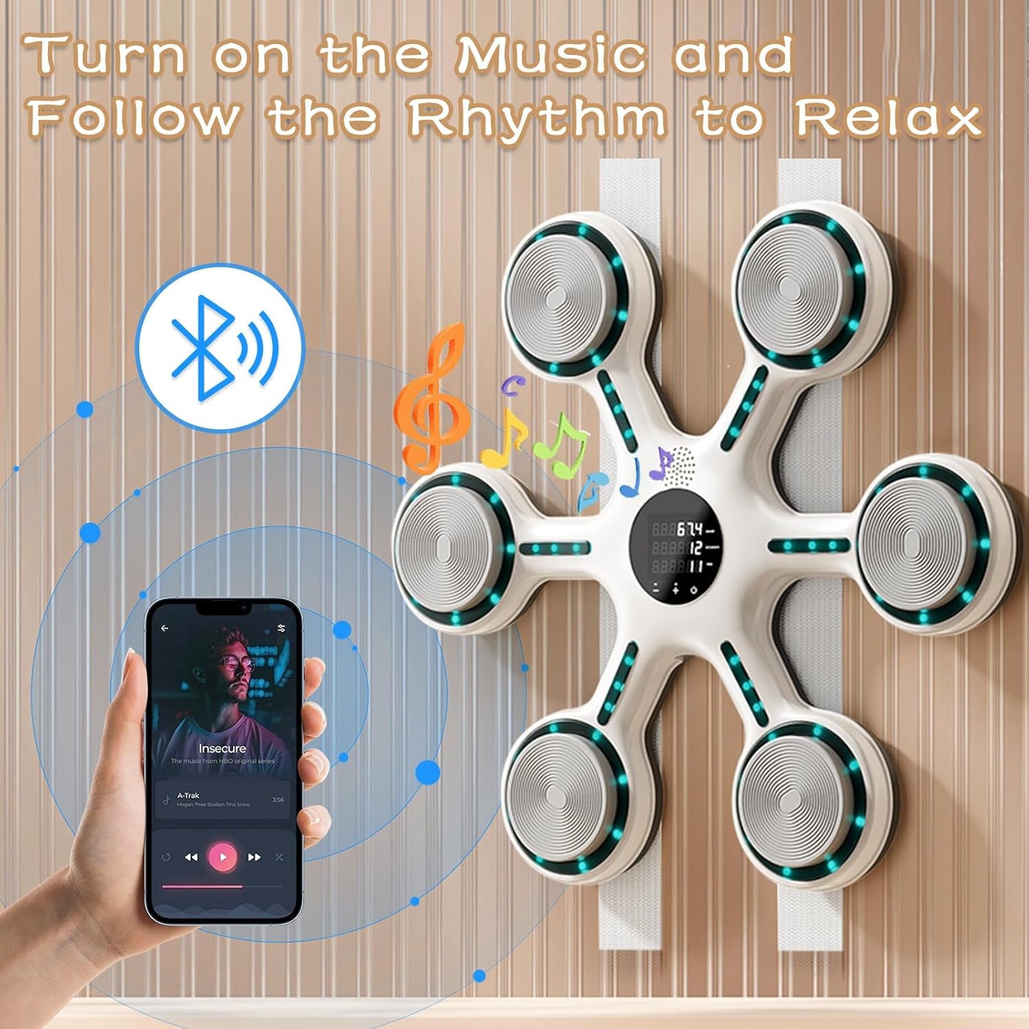 Music Boxing Machine with Bluetooth, 9-Mode Wall Mounted Boxing Trainer with LED Display, Gloves, Electronic Punching Machine for Home Gym, Fitness & Reflex Training for Adults, Teens