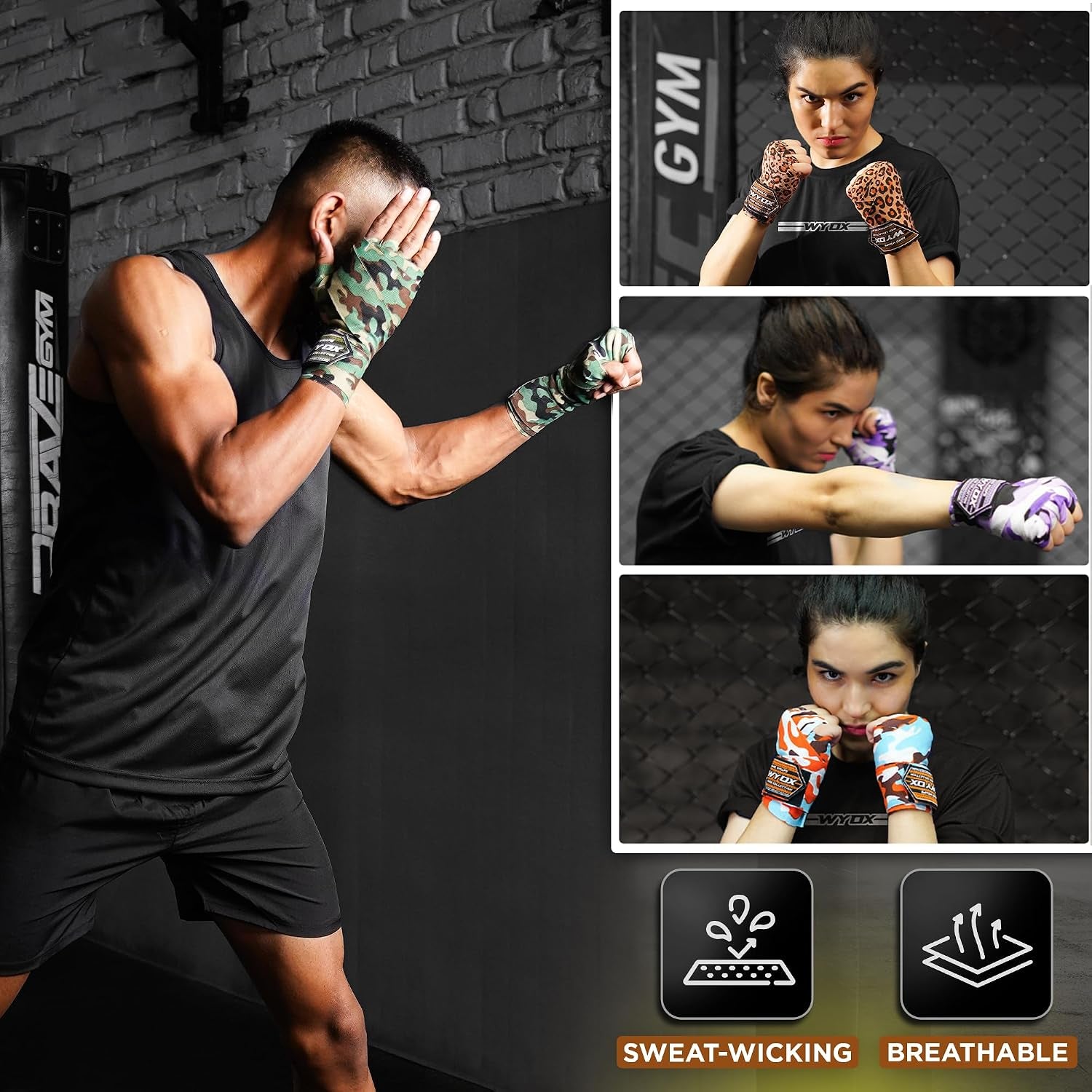Gel Boxing Hand Wraps for Men Women – Elasticated Padded Long Wrist Straps Cotton & Nylon Blend for Muay Thai MMA, Kickboxing, BJJ Combat Sports Training