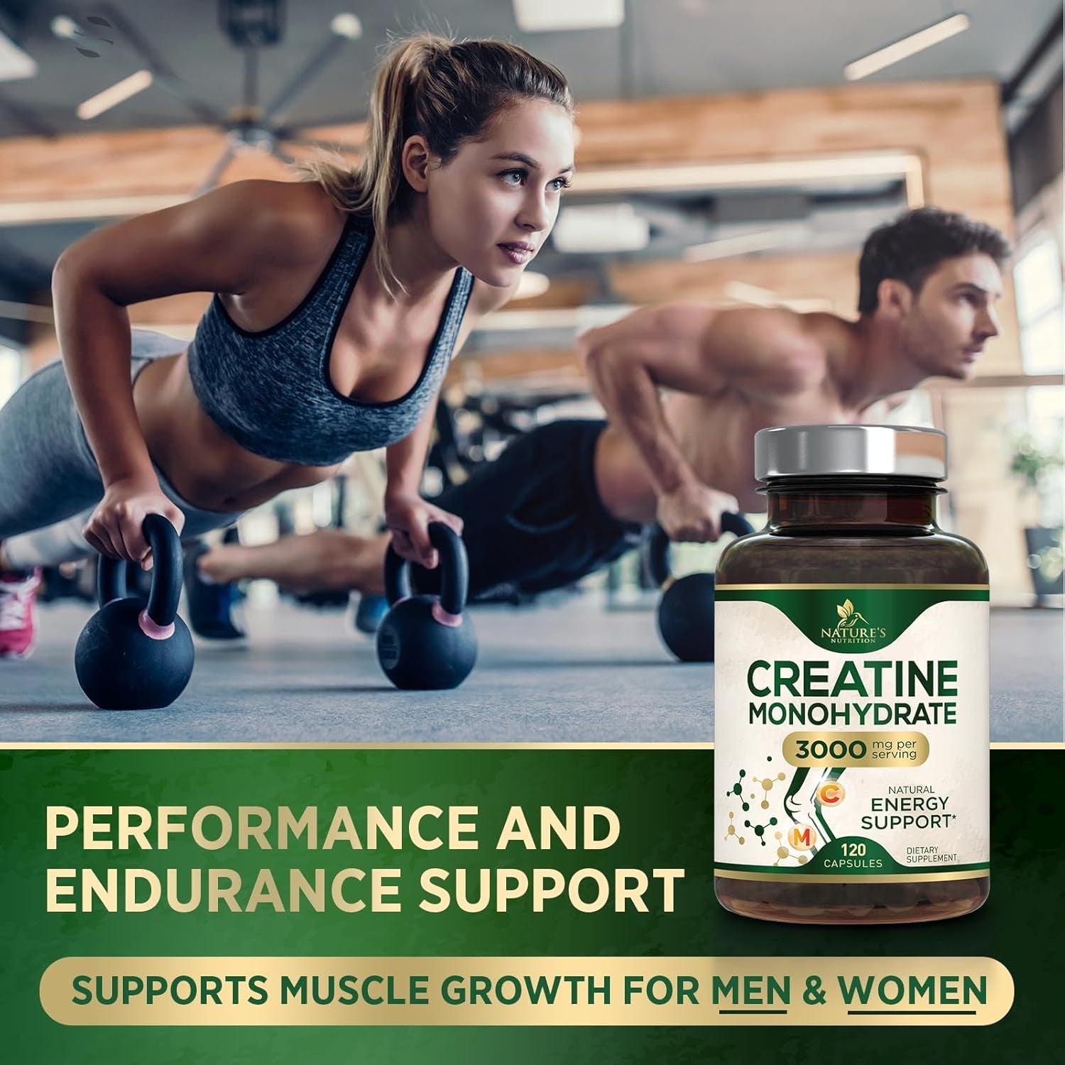 Creatine Monohydrate 3000Mg per Serving – Micronized Creatine Powder Capsules - Supports Lean Muscle, Strength, Energy, & Endurance - Nature'S Supplement, Non-Gmo, Bottled in USA - 120 Capsules