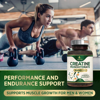 Creatine Monohydrate 3000Mg per Serving – Micronized Creatine Powder Capsules - Supports Lean Muscle, Strength, Energy, & Endurance - Nature'S Supplement, Non-Gmo, Bottled in USA - 120 Capsules