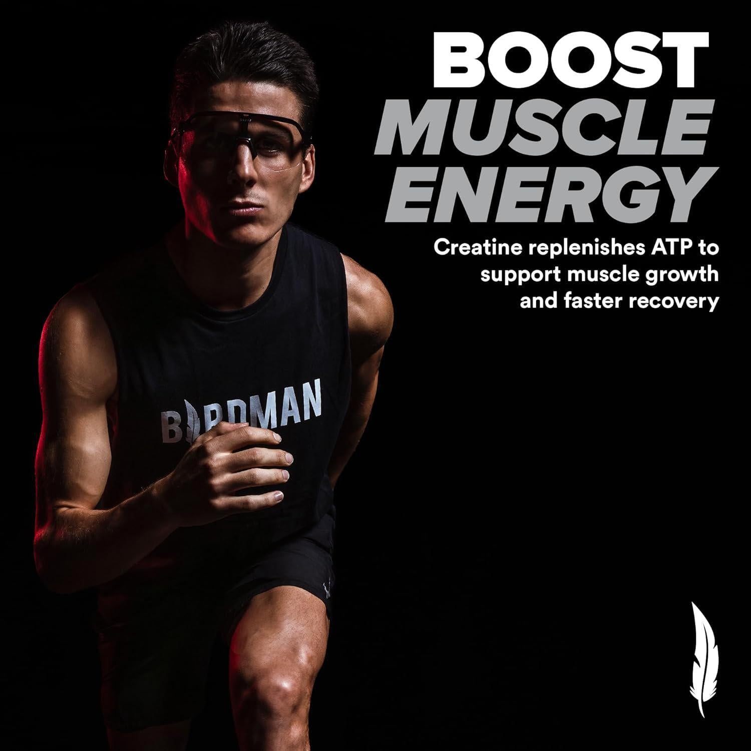 BIRDMAN Micronized Creatine Monohydrate Powder, Organic, Muscle Recovery, Caffei