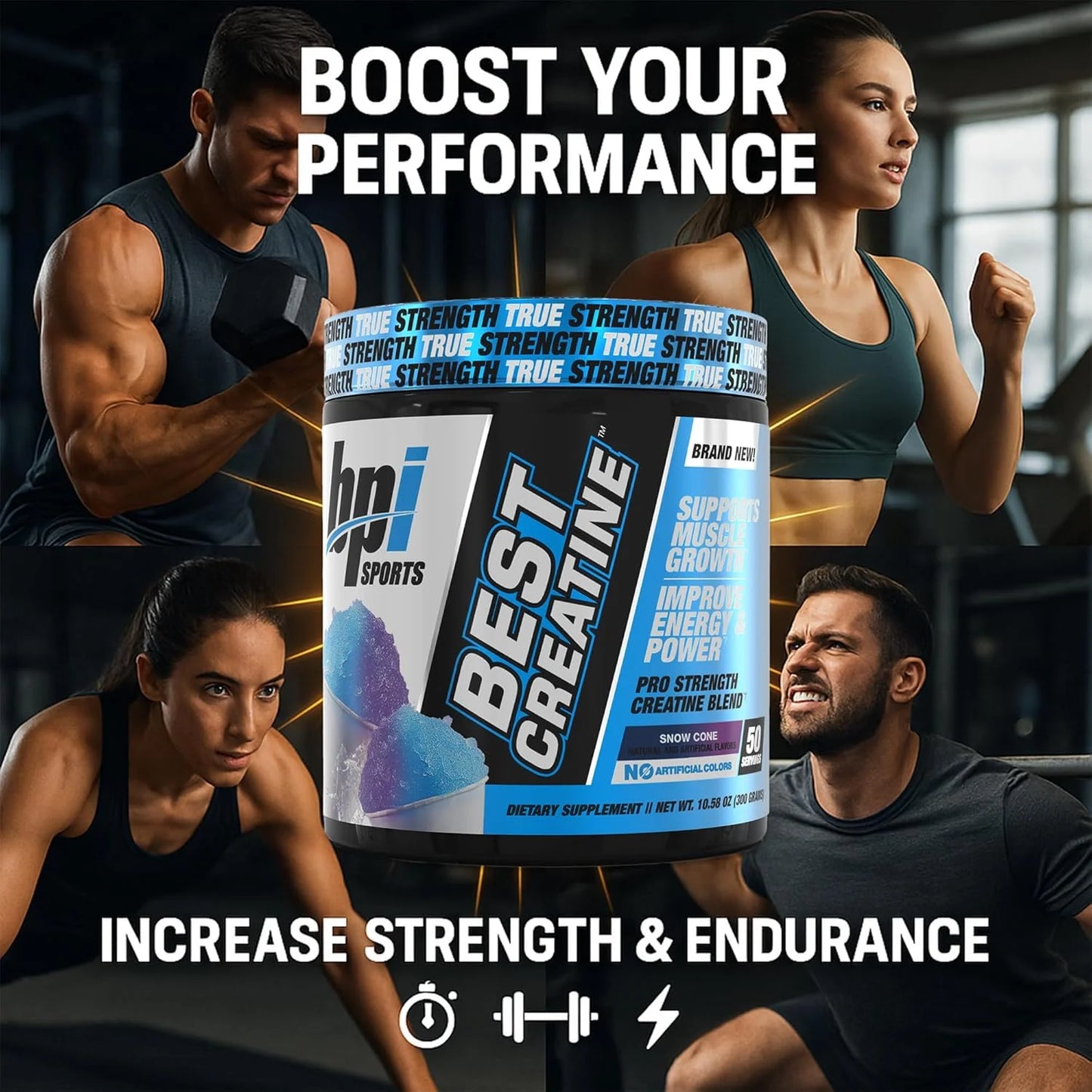 Unleash Your Strength with Best Creatine - Premium Creatine Monohydrate with Himalayan Salt for Enhanced Pump, Endurance, and Muscle Growth - Delicious Snow Cone Flavor - 50 Servings in Every 10.58 oz Container