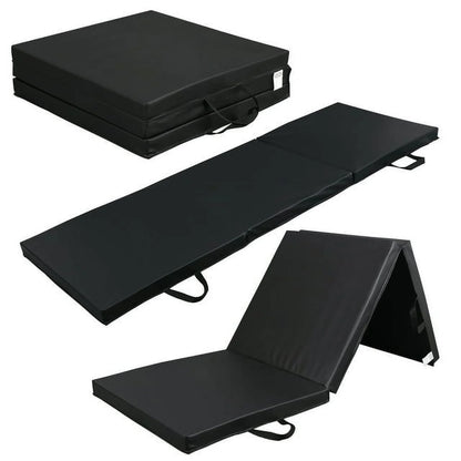 Elevate Your Workout with the 6' x 2' Tri-Fold Folding Gym Mat - Perfect for Aerobics and Wrestling, Black 2" Thick Comfort