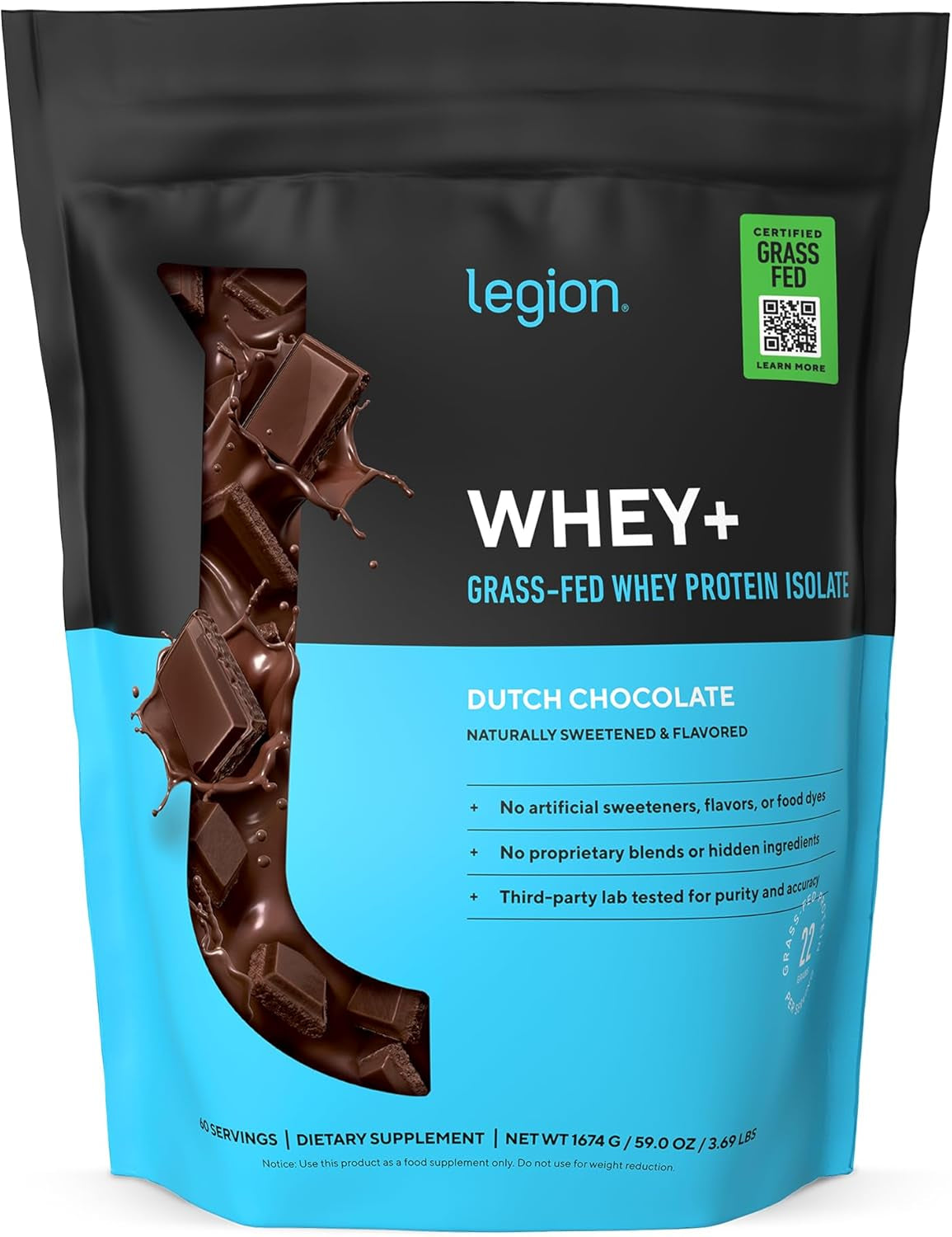 Indulge in Premium Whey+ Protein Isolate from Grass Fed Cows - Rich Chocolate Flavor, 60 Servings of Low-Calorie, Non-GMO, Sugar-Free, Lactose & Gluten-Free All-Natural Protein Powder