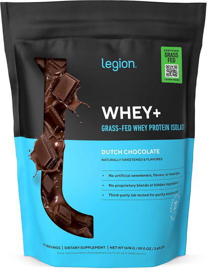 Indulge in Premium Whey+ Protein Isolate from Grass Fed Cows - Rich Chocolate Flavor, 60 Servings of Low-Calorie, Non-GMO, Sugar-Free, Lactose & Gluten-Free All-Natural Protein Powder