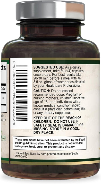 Creatine Monohydrate 3000Mg per Serving – Micronized Creatine Powder Capsules - Supports Lean Muscle, Strength, Energy, & Endurance - Nature'S Supplement, Non-Gmo, Bottled in USA - 120 Capsules