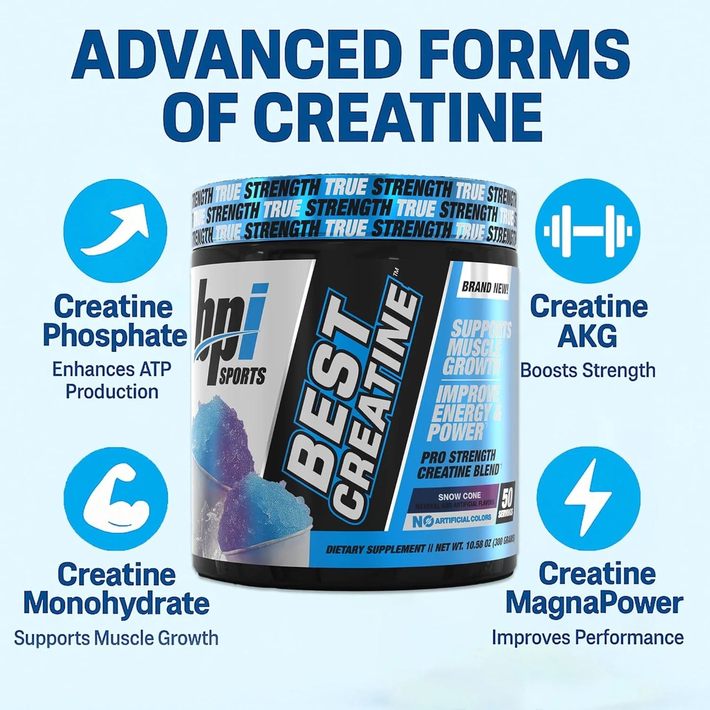 Unleash Your Strength with Best Creatine - Premium Creatine Monohydrate with Himalayan Salt for Enhanced Pump, Endurance, and Muscle Growth - Delicious Snow Cone Flavor - 50 Servings in Every 10.58 oz Container