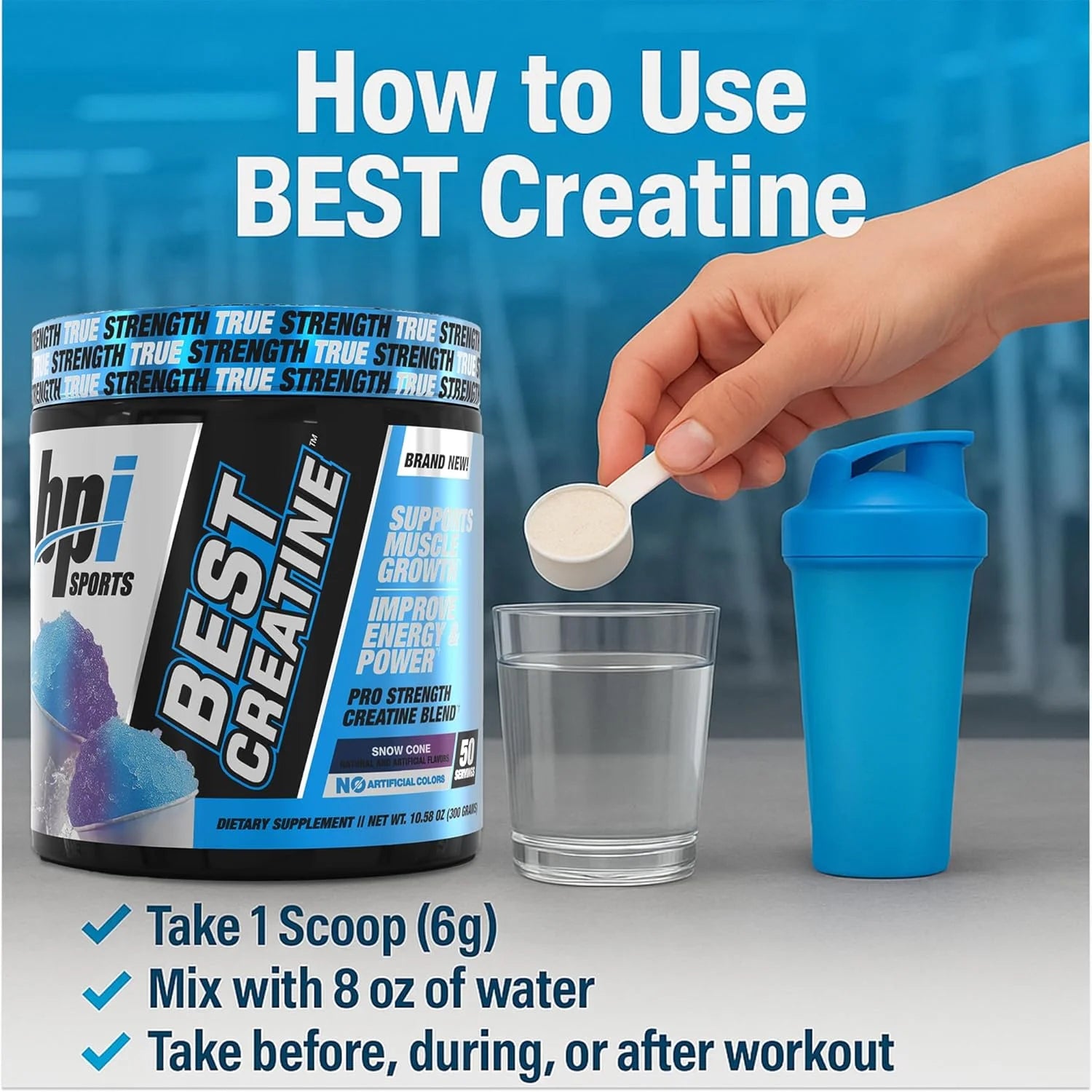 Unleash Your Strength with Best Creatine - Premium Creatine Monohydrate with Himalayan Salt for Enhanced Pump, Endurance, and Muscle Growth - Delicious Snow Cone Flavor - 50 Servings in Every 10.58 oz Container