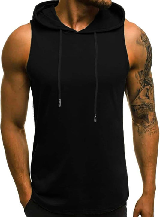 Men'S Workout Hooded Tank Tops Sleeveless Gym Hoodies Bodybuilding Muscle Shirts