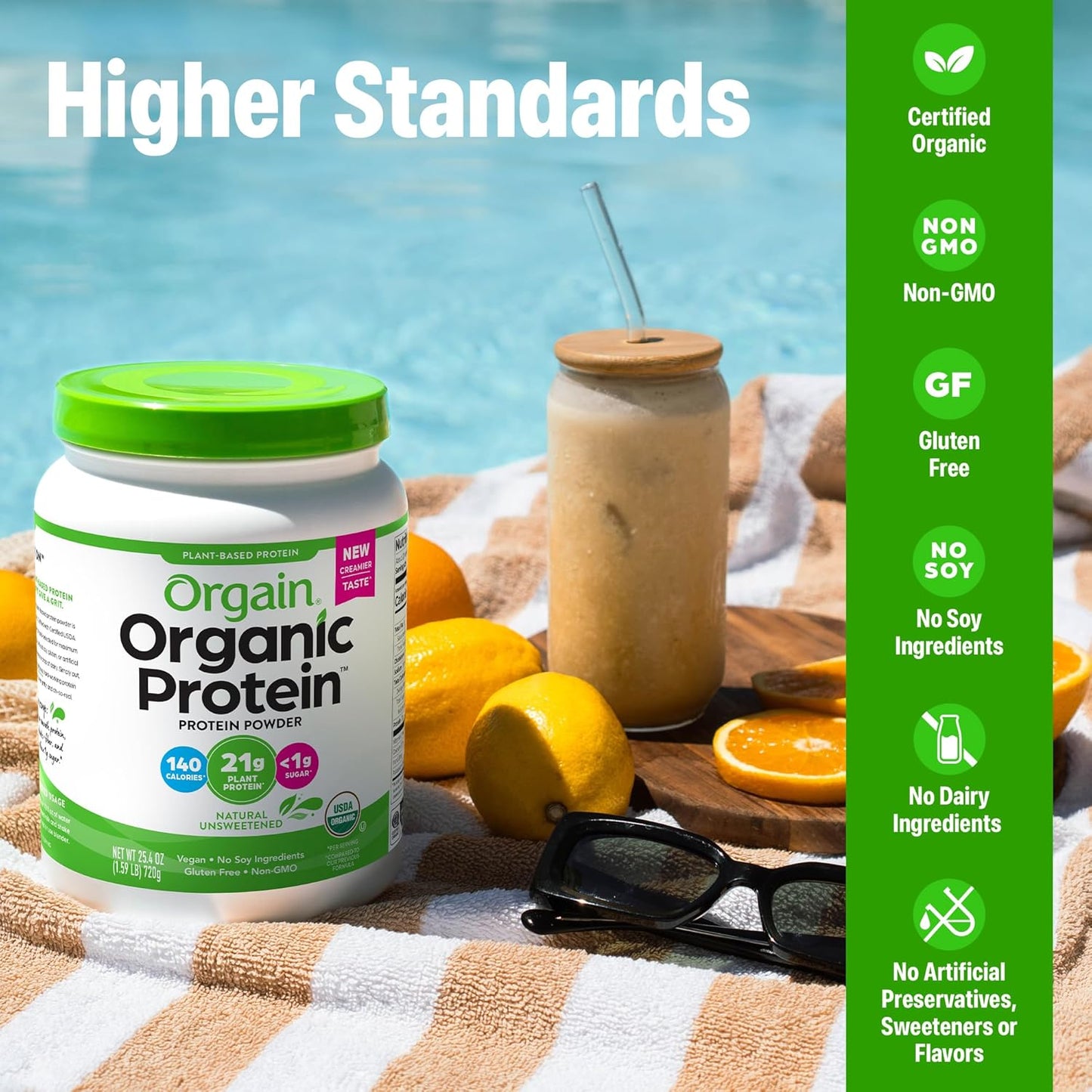 Delicious Organic Unflavored Vegan Protein Powder - 21G of Plant-Based Protein, Gluten-Free & No Sugar Added