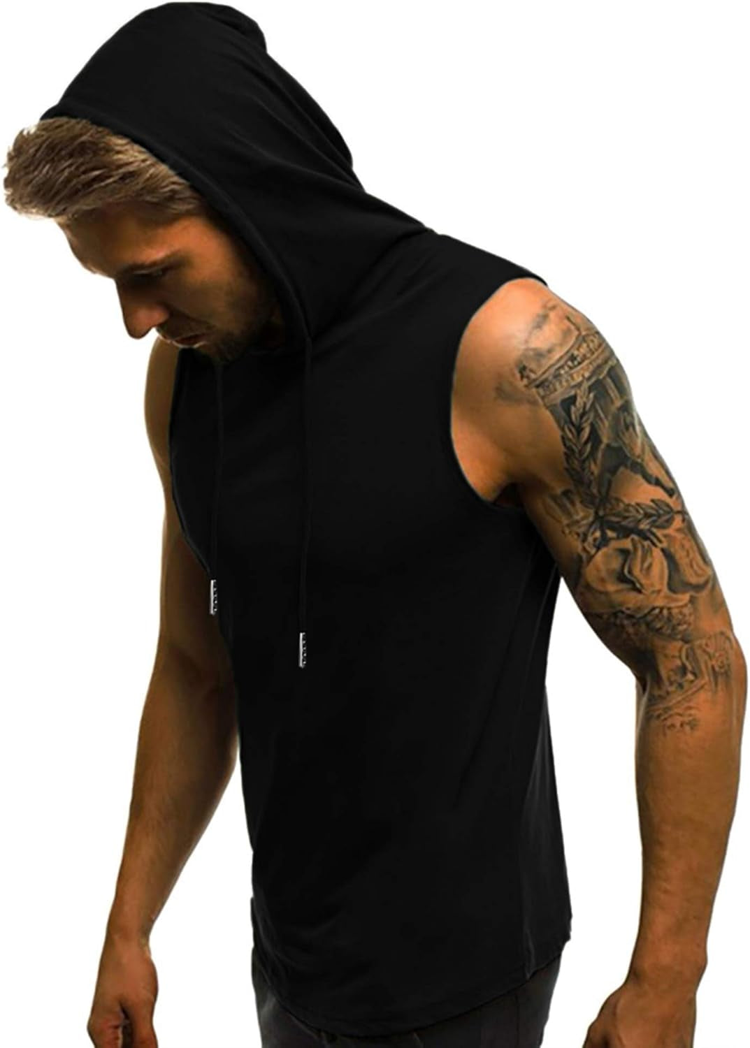 Men'S Workout Hooded Tank Tops Sleeveless Gym Hoodies Bodybuilding Muscle Shirts