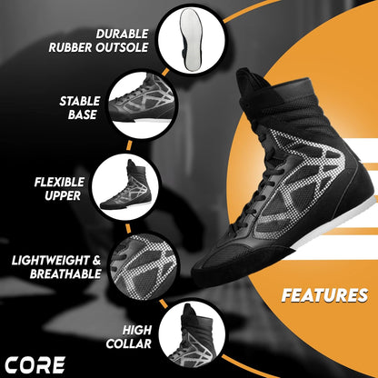 Boxing Shoes - Lightweight Boxing Shoes for Men & Women - Boxing Training Shoes with High Support – High Traction Boxing Boots - Breathable Lace up Boxer Shoes – Mens Kickboxing Shoes