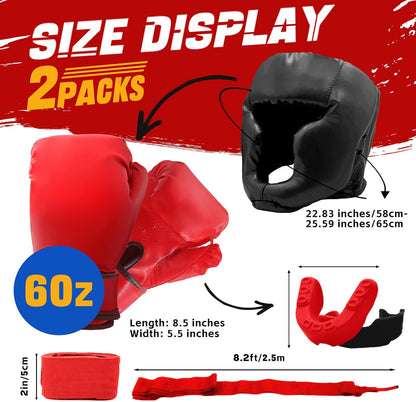 14 Pcs Boxing Set Boxing Equipment Set for Beginners Including 2 Pair of 6 Oz Boxing Gloves Headgear Helmet Hand Wraps Mouth Guards Gifts Training Equipment